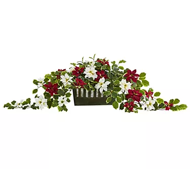 39" Poinsettia and Variegated Holly Plant in Pl anter