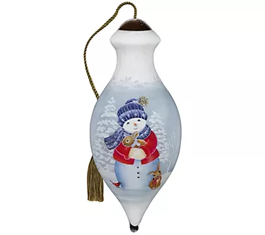 Ne'Qwa 4" Gentle Snowman In Woods With Bunnies Ornament
