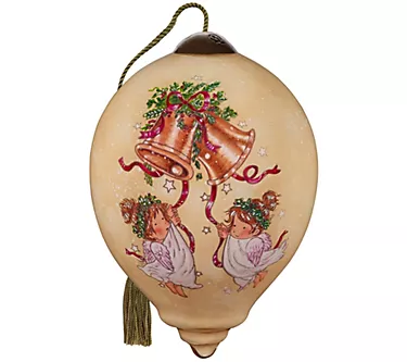 Ne'Qwa 3" Two Young Angels Ringing Christmas Bells Ornament