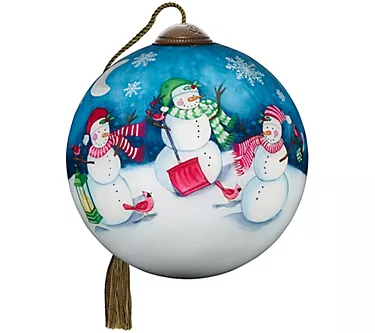 Ne'Qwa 4" Snowmen With Lantern, Shovel And Birds Ornament