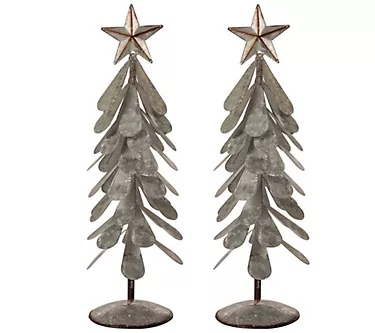 Glitzhome White Washed Metal Table Top Christma s Trees S/2