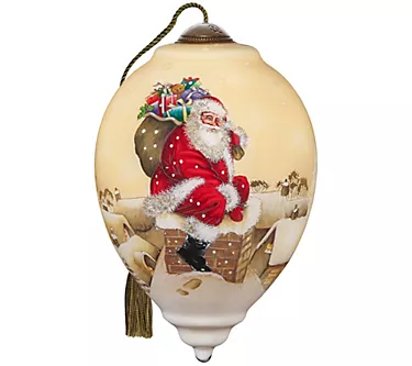 Ne'Qwa 5.5" Santa On Rooftop Under Cream Colored Sky Ornament