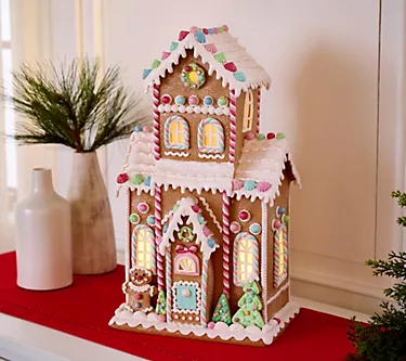 21" Illuminated Gingerbread Candy Manor by Valerie