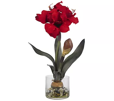 Amaryllis with Round Vase by Nearly Natural