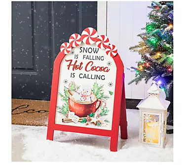 Glitzhome 24.25"H Christmas Wooden Peppermint Easel Porch