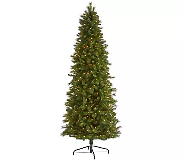 9' Lit Slim Mountain Pine Christmas Tree by Nearly Natural