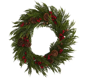 Nearly Natural 32-in Cypress w/Berries & Pine Cnes  Wreath