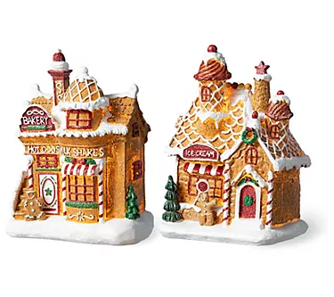 Glitzhome Lighted Christmas Gingerbread HousesTable Decor S/2