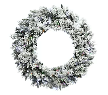 Christmas Time 24" White Pine Snow Wreath w/ Multicolor Lights