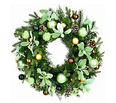 Fraser Hill Farm 24-In. Prelit Wreath with Pinecones and Metal