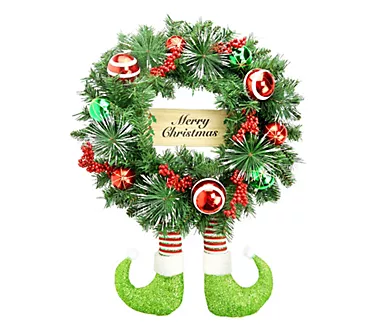 Fraser Hill Farm 24-Inch Elf Boots Pine Wreathwith Berries