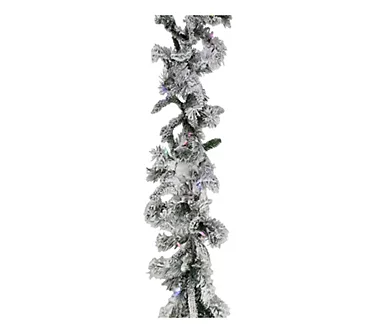 Christmas Time 9" White Pine Snow Garland w/ Multicolor Lights