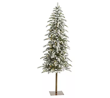Nearly Natural 6.5' Flocked Alpine Christmas Tree w/250 Lights
