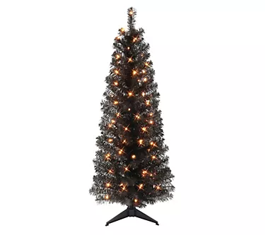 Puleo 4.5 ft Pre-lit Black Tinsel Tree, 160 Tips, 70 UL Clear