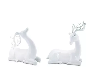 Melrose Modern White Stone Laying Deer Figurine  (Set of 2)