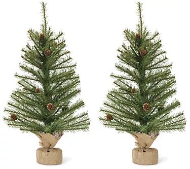 Melrose Mini Pine Tree w Burlap Bag Base and Pinecone Accents