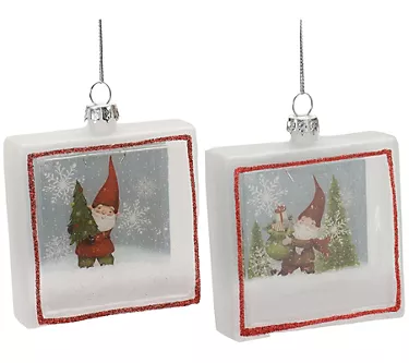 Melrose Glass Gnome Shadow Box Ornament (Set of 6)