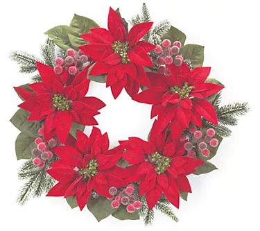 Melrose Poinsettia Flower Pine Wreath 24.5"D 1 370921-melrose-poinsettia-flower-pine-wreath-24-5-d-1.webp