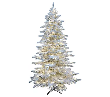 Christmas Time 6.5 Ft Silverado Pine White Flocked Slim Tree