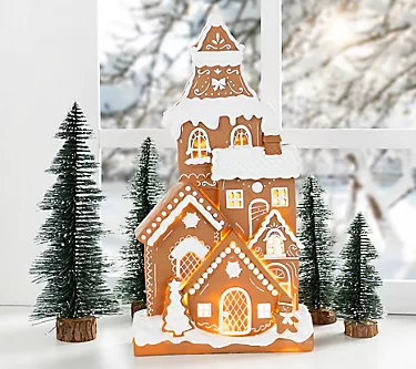 Glitzhome 18"H Christmas Lighted Gingerbread House Table Decor