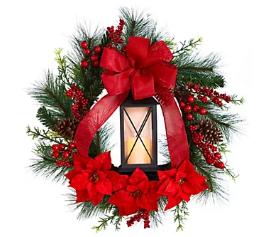 Nearly Natural 28 in. Poinsettia & Berry Wreathw/LED Candle 1 371074-nearly-natural-28-in-poinsettia-berry-wreathw-led-candle-1.webp