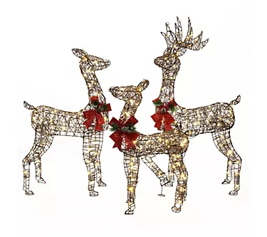 LuxenHome 3-Piece Rattan and Iron Deer HolidayDecoration