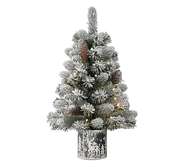 Puleo Pre-Lit 2' Flocked Table Top Artificial C hristmas Tree
