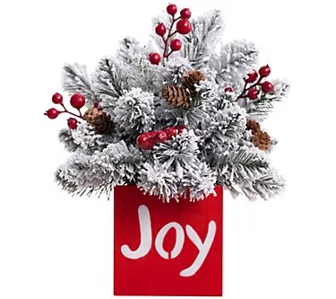 Haute Decor 13" "Joy" Frosted Greenery Tabletop  Decoration