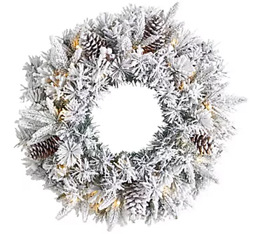 Nearly Natural 20" Flocked Christmas Wreath wit35 LED Lights