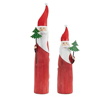 Melrose Wood Santa Figure with Metal Accents (Set of 2)