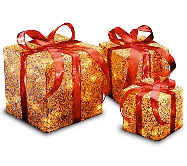 Pre-Lit Gold Sisal Gift Box Assortment
