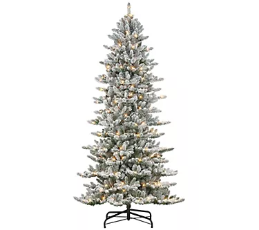 Puleo 9' Pre-Lit Slim Flocked Royal Majestic Spruce Tree