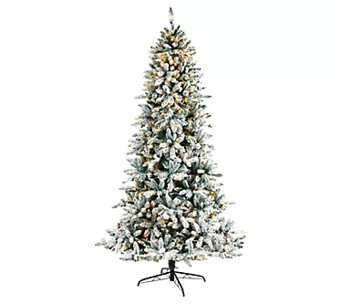 Nearly Natural 8' Flocked Livingston Fir  Christmas Tree