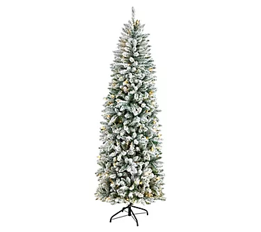 Nearly Natural 7' Slim Flocked Montreal Fir Tree w/300 Lights 1 371314-nearly-natural-7-slim-flocked-montreal-fir-tree-w-300-lights-1.webp
