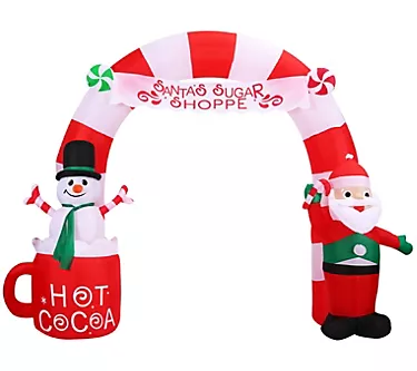 Christmas Time 9-Ft. Wide Pre-Lit Candy Cane Ar ch Inflatable