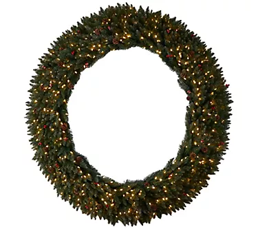 Nearly Natural 6' Large Flocked  Christmas Wreath w/600 Lights