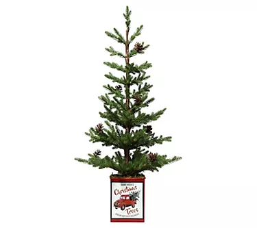 Haute Decor 24" Potted Tree w/Pinecones, Red Metal Pot