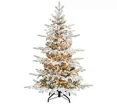 Puleo 4.5' Pre-lit Flocked Utah Fir Tree, 699 Tips, 250 UL