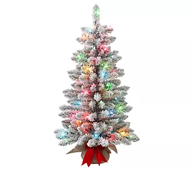 Puleo 3' Pre-Lit Flocked Artificial Fraser FirTree