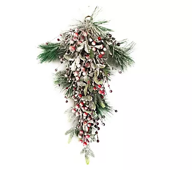 Brite Star 22" Mixed Pine Drop with Flocked Snow and Berries