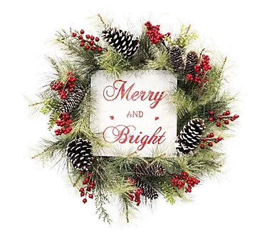Fraser Hill Farm 26-Inch Frosted Wreath with Pinecones, Red Be