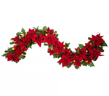 Haute Decor Poinsettia 6' Pre-Lit  Indoor/Outdoor Garland