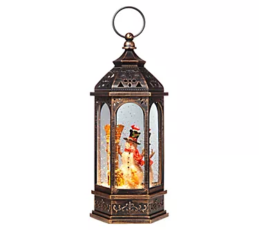 Haute Decor 11" Snow Globe Lantern with Snowman Scene
