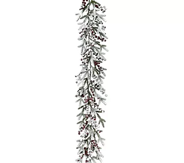 Fraser Hill Farm 9-Ft. Flocked Decorative Garland with Red Ber