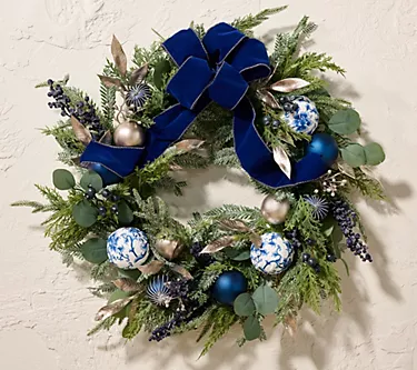 24" Toile Ornament and Greenery Wreath by Valerie