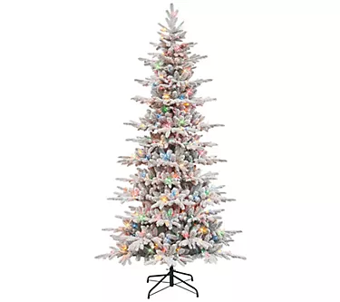 Puleo 7.5' Pre-Lit Slim Flocked Artificial UtahFir Tree