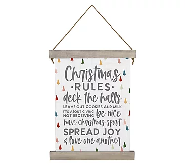 Sincere Surroundings 27.5" Christmas Rules Hang ing Canvas