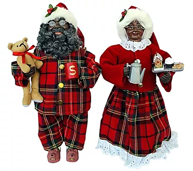 15" Black Pajama Clauses, Set of 2 by Santa's Workshop
