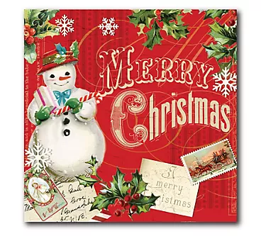 Courtside Market Merry Christmas Snowman 16x16 Canvas Wall Art