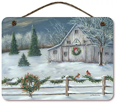 Courtside Market White Christmas Barn 12x16 Hanging Sign